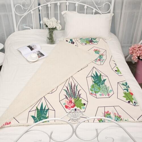 Flower green leaf 3D Printed Sherpa Blanket Couch Cover Travel Youth Bedding Outlet Velvet Plush Throw Fleece Blanket