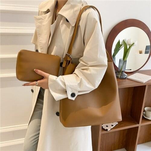 Simple Soft PU Leather Composite Bags For Women Casual Large Capacity Crossbody Bag Female Shoulder Bag Bucket Handbag Totes