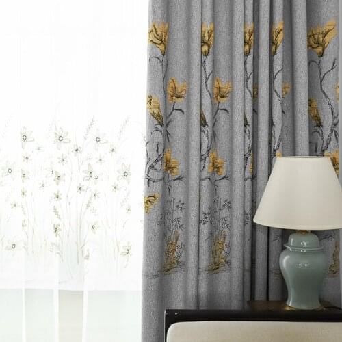 Luxury Blackout Curtains for Living Room Bedroom Thick Cotton Linen Curtain Jacquard Floral Blinds Embroidery Sheer Curtain