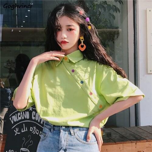 Shirts Women Turn-down Collar Irregualr Button Short Sleeve Korean Style Chic Leisure Fashion Casual Blouses Summer Womens Daily