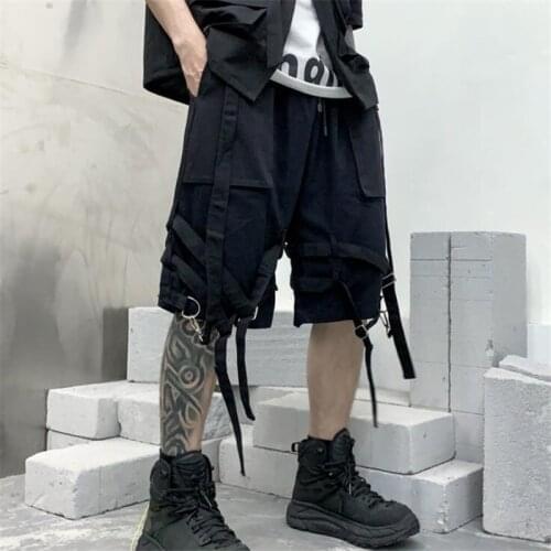 Ribbons Hip Hop Cargo Shorts Summer Mens Techwear Casual Shorts Harajuku Goth Streetwear Short Homme