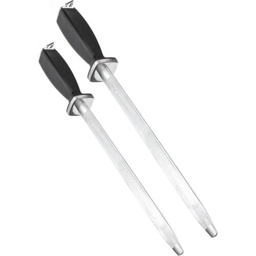 10/12'' Professional Chef Knife Sharpener Rod Diamond Sharpening Stick Honing Steel/Steel + Wood For Knife/Planer/Chisel/Scissor