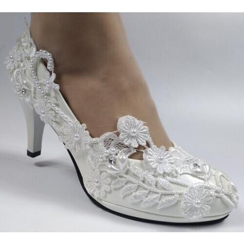 BaoYaFang White Flower Pumps 2020 New arrival womens wedding shoes Bride High heels shoes for woman ladies party dress shoes