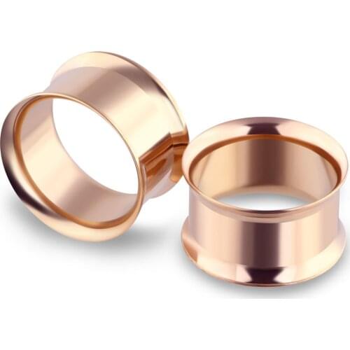 JUNLOWPY Rose Gold Stainless Steel Flesh Tunnels Double Flared Screw Ear Stretcher Plugs Body Jewelry Piercing Ear Gauge 100pcs