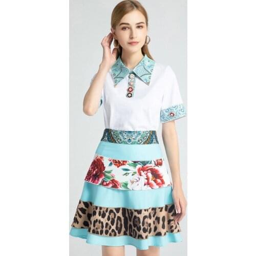 High quality 2021 summer new arrival new exquisite printed skirt cotton top two piece suit skirt 2 piece set women