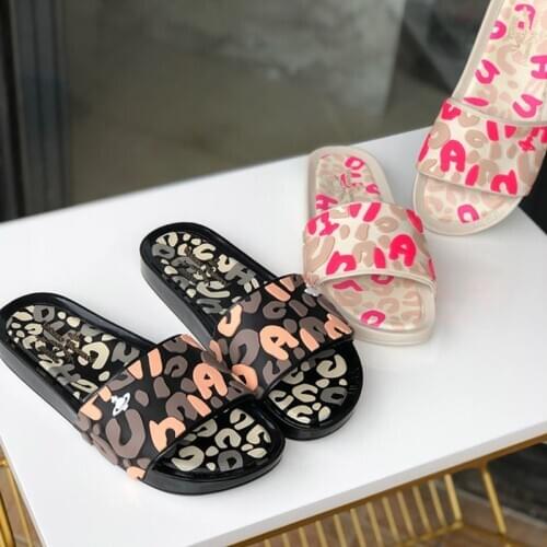 2021 Melissa Women Leopard Slippers Big Girls Fashion Animal Print Jelly Shoes Summer Beach Slipper Lasy Shoes For Female SM045