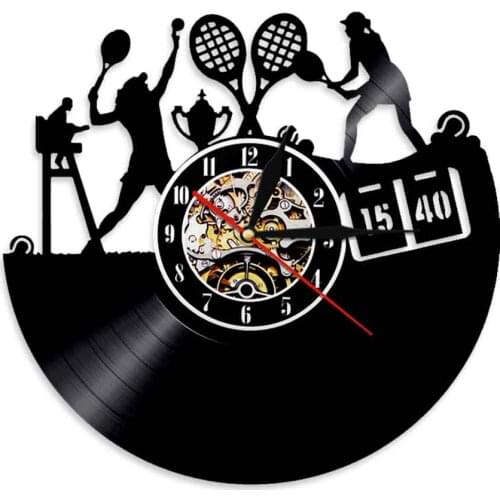 Female Tennis Player Sports Vinyl Record Wall Clock Modern Design Tennis Match Home Decor Tennis Championship Hanging Clock