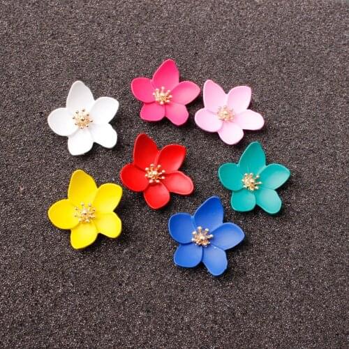 Cute New Korean Style Spray Paint Big Flower Stud Earrings For Women Fashion Summer Accessories Elegant Sweet Brinco Bijoux