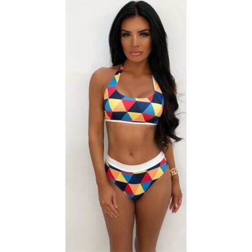 Plaid Halter Bikini Set Swimsuit Women Sexy Crop Top Swimwear High Neck Striped Grid Bathing Suit Swimsuit Girls Swimming Suit