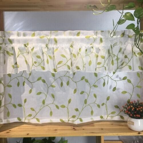 1 PC Rod Pocket Curtain Valance for Kitchen Cabinet Cafe Leave Embroidery Small Window New Home Decor Roman Short Drapes wp072s