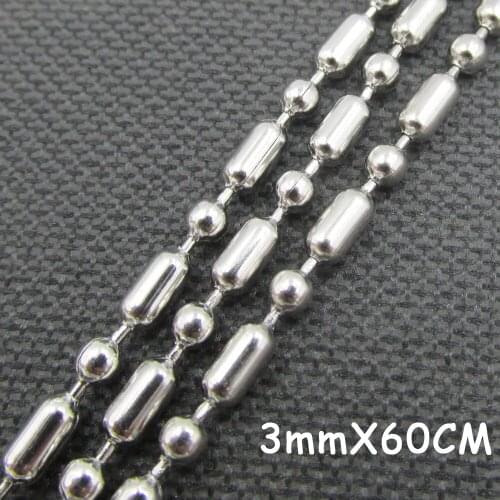 100pcs/lot Stainless Steel Bamboo Bead Chains 60cm/24" Suitable for Wearing Dog Tags and Pendants