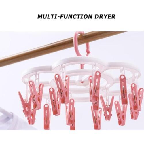 16 Clips Portable Socks Cloth Hanger Rack Clothespin Folding Foldable Multifunctional Wardrobe Storage Cloth Hangers