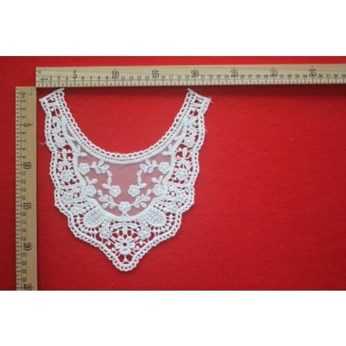 20pcs/lot 22cm*23cm Applique Neck Neckline Cotton White Flower Lady Motif Venise Lace Trim