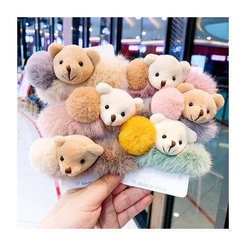 Cute Bear Furry Elastic Hair Bands Korean Lovely Colorful Headbands Rope Tie Holder for Women Girls Fur Hair Accessories