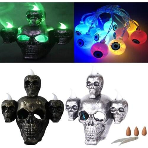 20 Led Lights Halloween Smoke Horror Skull Head Lamp Realistic Eyeball String Light Halloween Decoration For Home Party Supplies