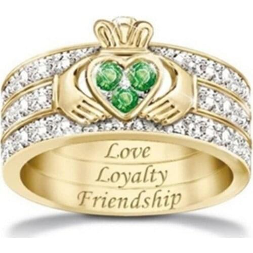 3 Pcs/set Elegant Luxury Golden Crown Ladies Crystal Rhinestone Love Ring Set for Women Party Engagement Wedding