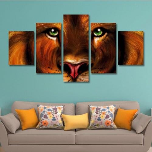 5 Pieces of Panel Wall Art, Animal Lion Face, Home Decoration, Oil Painting, Canvas Wall Art, Frameless Painting Core Study Room