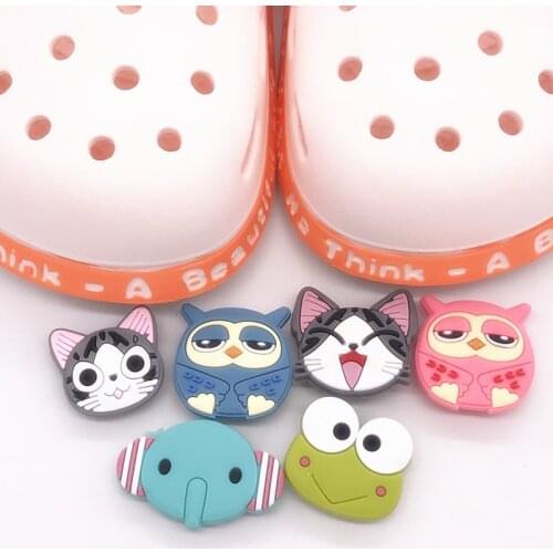 6Pcs/set Chis Cat Owl Frog Animals PVC Shoe Charms Buckle Fit Bands Shoes Accessories Decoration Kids Party Gift