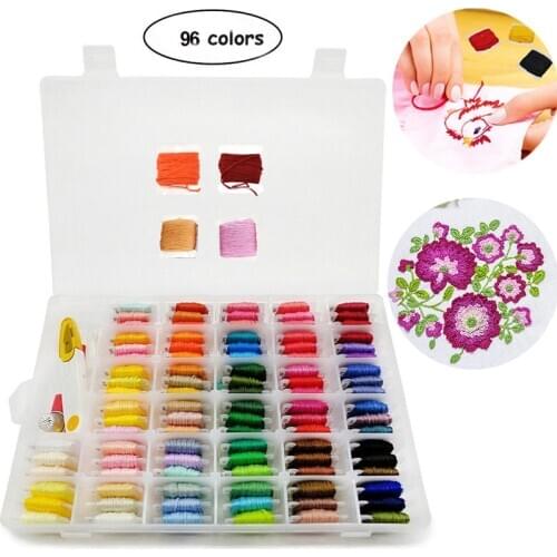 96pcs Embroidery Floss Cross Stitch Thread Kit with Threader Bobbins Sewing Needles Storage Box Embroidery Starter Kit