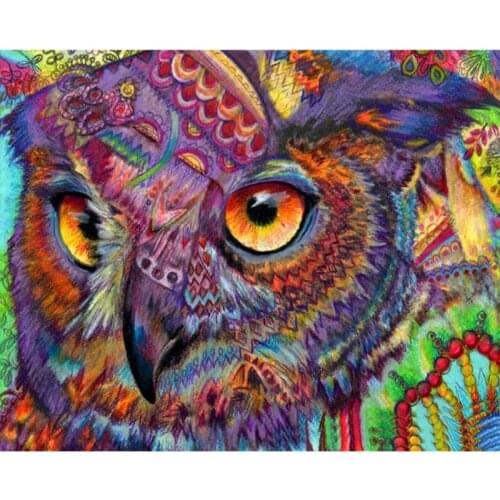 Handmade Diamond Embroidered Owl Colorful Diamond Painting Cross StitchAnimal Embroidery for Children Puzzle Fantasy Art Picture