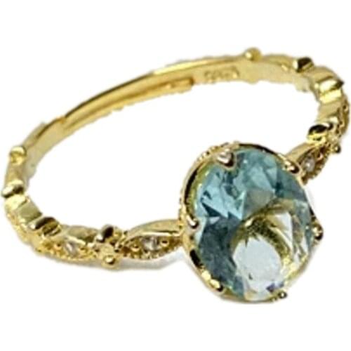 BOCAI New 100% Solid Exquisite Aquamarine Ring for Woman S925 sterling Silver Woman Ring Retro adjustable