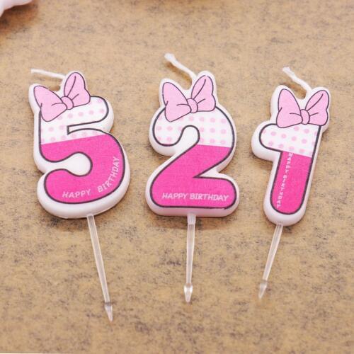 Birthday Decoration Number 0-9 Pink Bow-knot Party Cake Candles Anniversary Valentines Day Romantic Number 520 Candles Supplies