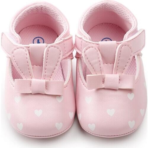 PU Leather Cute Rabbit Ears Baby Shoes Soft Soled Non-slip Love Bunny Toddler Shoes for Girls Spring Summer Baby Girl Shoes 2021
