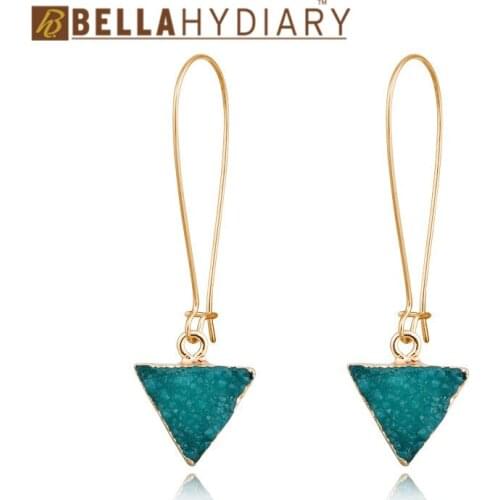 European Triangle Druzy Resin Earrings Long Drop Earrings For Women Jewelry Statement Pendientes Brinco Mujer Moda