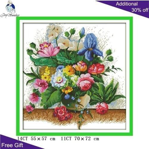Joy Sunday Blooming Flowers Home Decoration H396 14CT 11CT Stamped and Counted Flowers Blooming Embroidery DIY Cross Stitch Kits
