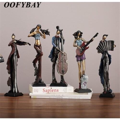 Resin Musicians Ornament Playing Guitar Violin Musical Instruments Sculpture Office Abstract Figures Home Decoration Furnishings