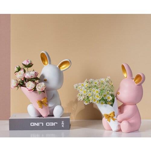 Nordic Style Resin Rabbit Sculpture Creative Vase Modern Home Decoration Accessories Living Room Desktop Flower Arrangement Vase