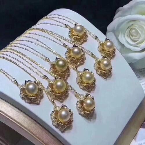D115 Pearls Pendants Fine Jewelry S925 Silver Natural Ocean Gold Pearl 10-11mm Pendant Necklaces for Women FIne Pearls Pendants