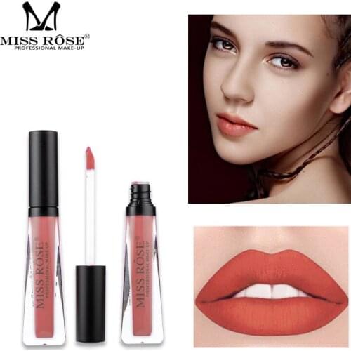 MISS ROSE 6-color Matte Lip Gloss Transparent Pipe Is Not Easy To Stick Cup Not To Lose Color Waterproof Lip Glaze Makeup Gift