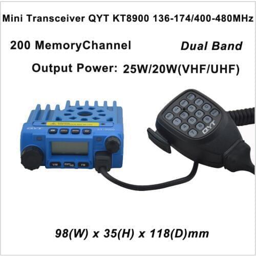 Mini Transceiver QYT KT8900 136-174/400-480MHz two way radio Dual band mobile transceiver Color Blue