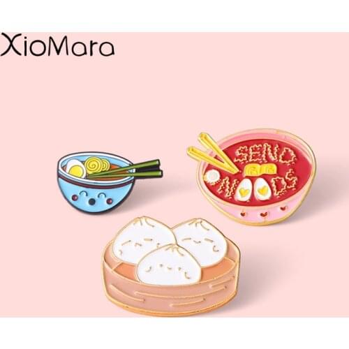 Cartoon Mini Ramen Japanese noodles Enamel Pin Cute Bowl Chopsticks Brooches Denim Shirt Collar Lapel Pins Badge Jewelry Gifts