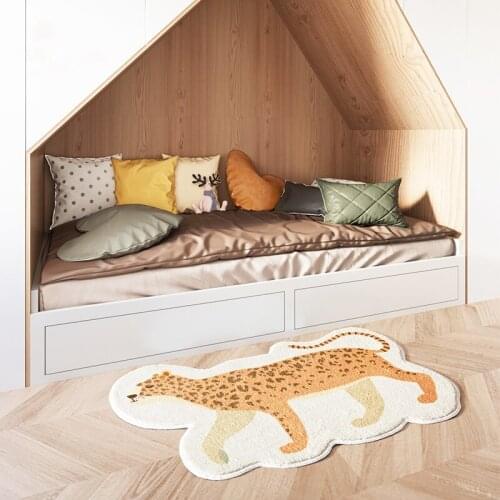 Soft Leopard Floor Mat Bedroom Carpet Bed Side Cartoon Animal Rug Feet Pad Nordic Welcome Doormat Home Kids Room Nursery Decor