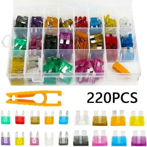 220Pcs Profile Small Size Blade Car Fuse Assortment Set for Auto Car Truck 2/3/5//7.5/10/15/20/25/30/35AMP Fuse with Plastic Box