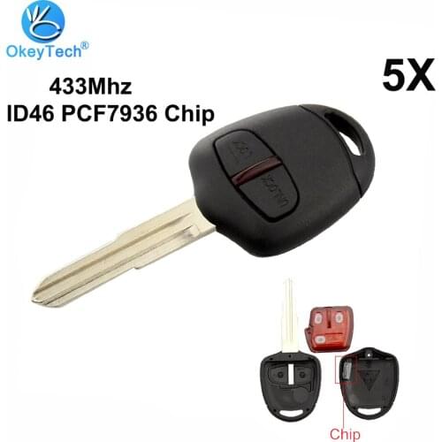 OkeyTech 5pcs/lot 2 Button 433Mhz ID46 PCF7936 Chip MIT8 Left Blade Remote Key for Mitsubishi Outlander Pajero Triton ASX Lancer