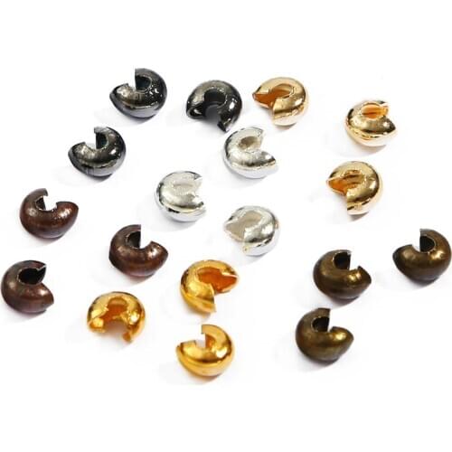 Wholesale 100Pcs/lot 3/4/5mm Iron Alloy Crimp End Beads Stopper Spacer Beads Cap Round Cover For DIY Jewelry Findings Making