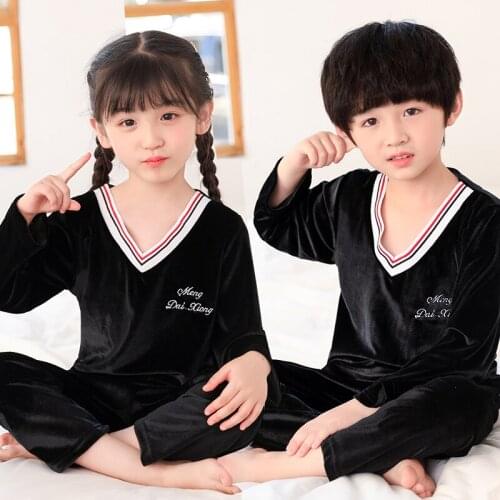 New Boy Girl Pajamas Set Winter Children Unisex Pijamas Kids Soild Warm Homewear Pyjama Christmas Golden Velvet Sleepwear