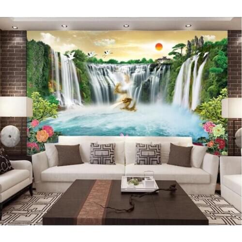 Custom photo wallpaper 3d murals wallpaper Chinese landscape waterfall idyllic landscape sofa background wall papers home decor