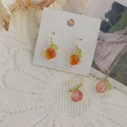 Early spring new small fresh glass beads pink peach orange earrings temperament Japanese and Korea net red same cute ear jewelry