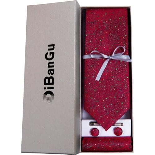 Luxury Silk Woven Mens Ties 8cm Green Splash Dot Red Necktie Hanky Cufflinks Set Business Wedding Accessories Mens Gift Dibangu