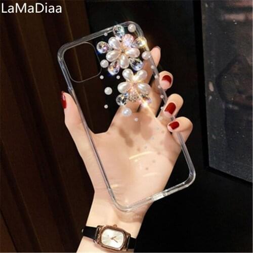 Luxury Bling Diamond Rhinestone Flower Case For SamsungA3 A5 A7 2017 A9 A8 A6 PLUS 2018 A50 A70 A51 A71 Phone Case Pearl Crystal