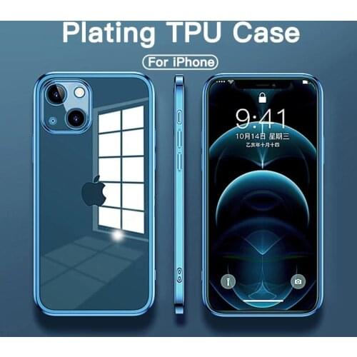 Luxury Square Clear Phone Case for iPhone 12 11 Pro Max Mini XS X XR 7 8 Plus SE 2020 Protection Cover Soft Silicon Plating Case