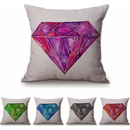 Hand Painting Sketch Geometric Big Diamond Ruby Blue Sofa Throw Pillow Case Cotton Linen Nordic Home Decor Chair Cushion Covers