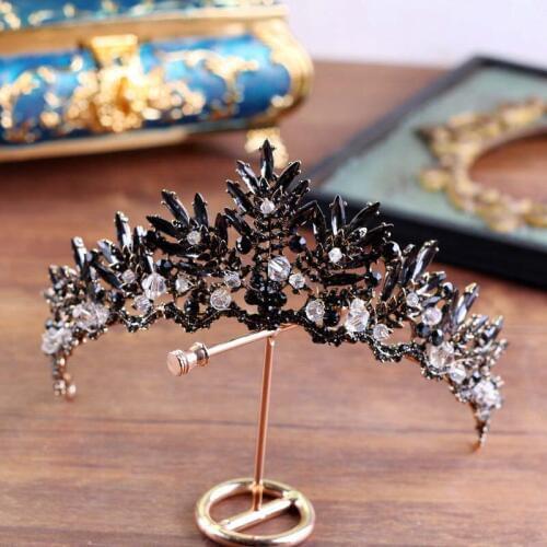 Baroque Rhinestone Bride Tiaras and Crowns Vintage Bronze Black Crystal Beads Bridal Diadem Jewelry Wedding Hair Accessories BH