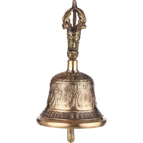 Tibetan Buddhist Bell Bronze Hand Bell with Vajra Padding for Meditation Prayer Percussion instruments for Childrens music toys