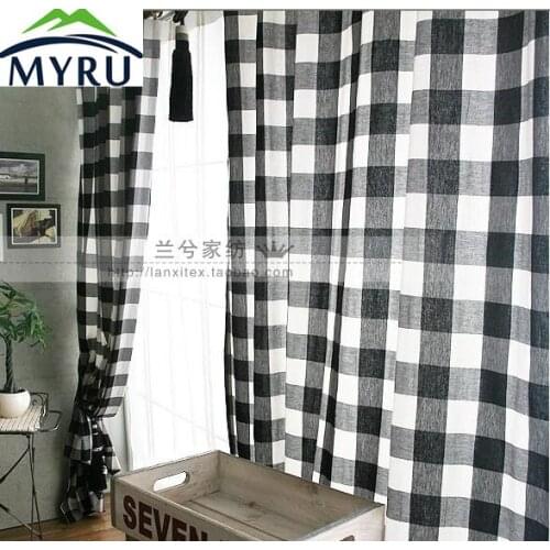 MYRU Black and white plaid window curtain semi shade cloth curtain for bedroom and living room