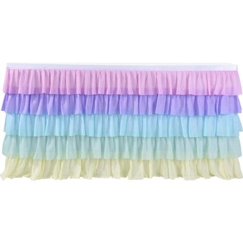 Rainbow Mermaid Chiffon Tulle Table Skirt Hotel Table Cloth Birthday Curtain Unicorn Wedding Decoration Party Tables Cloth